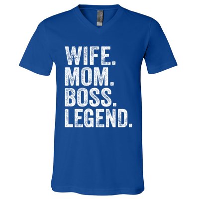 Retro Wife Mom Boss Legend Vintage Funny Mother Gift V-Neck T-Shirt