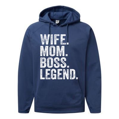 Retro Wife Mom Boss Legend Vintage Funny Mother Gift Performance Fleece Hoodie