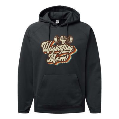 Retro Weightlifting Mom Sports Mama Mothers Day Performance Fleece Hoodie