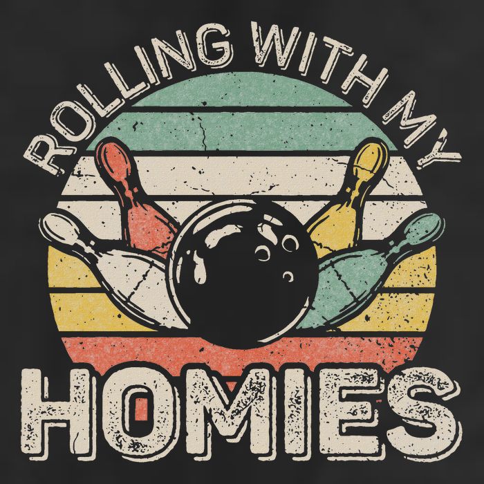 Rolling With My Homies Retro Bowling Bowler Team Funny Garment-Dyed Fleece Hoodie