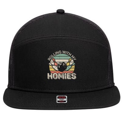Rolling With My Homies Retro Bowling Bowler Team Funny 7 Panel Mesh Trucker Snapback Hat
