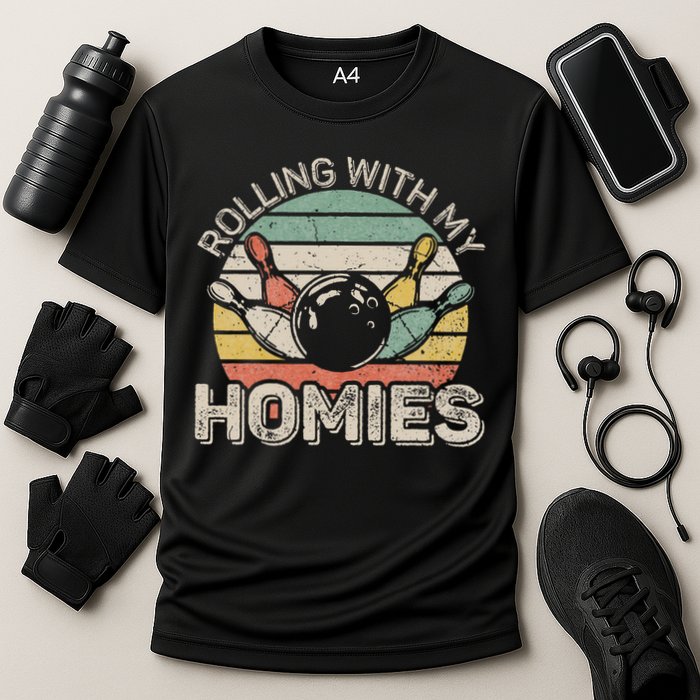 Rolling With My Homies Retro Bowling Bowler Team Funny Performance Shirt