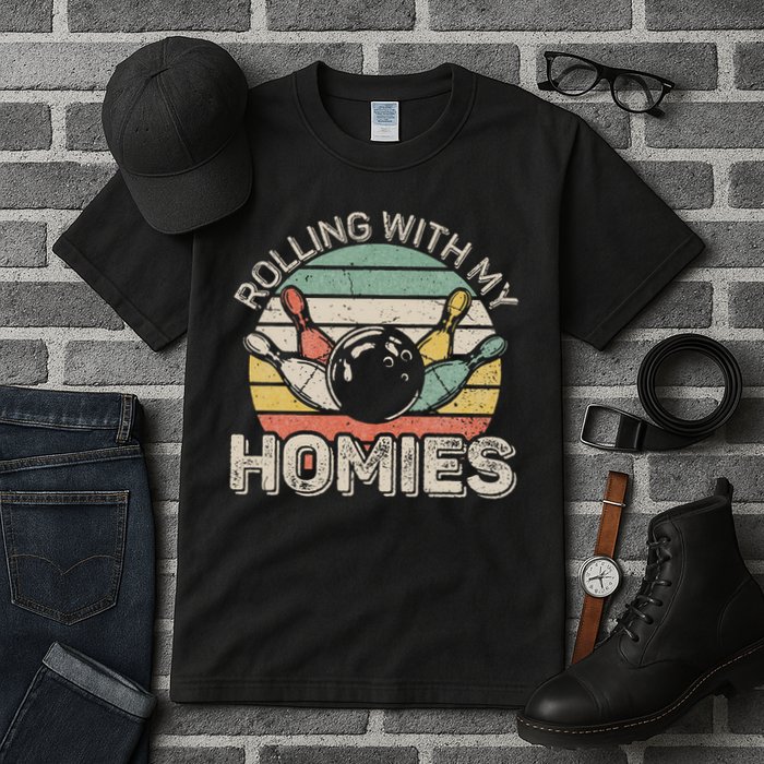 Rolling With My Homies Retro Bowling Bowler Team Funny Tall T-Shirt