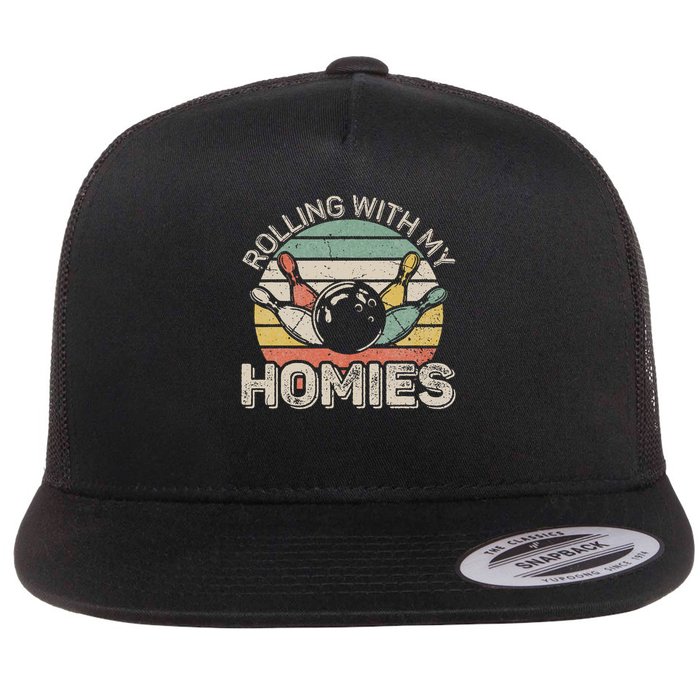 Rolling With My Homies Retro Bowling Bowler Team Funny Flatbill Hat