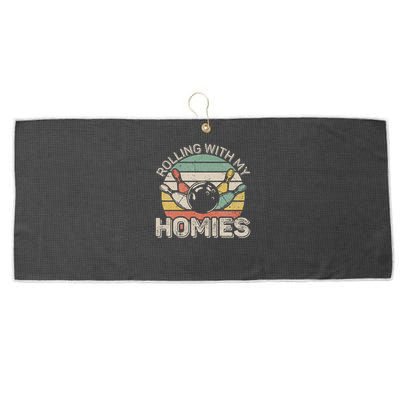 Rolling With My Homies Retro Bowling Bowler Team Funny Large Microfiber Waffle Golf Towel