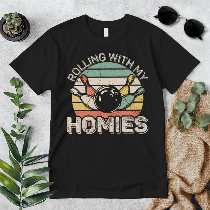 Rolling With My Homies Retro Bowling Bowler Team Funny Premium T-Shirt