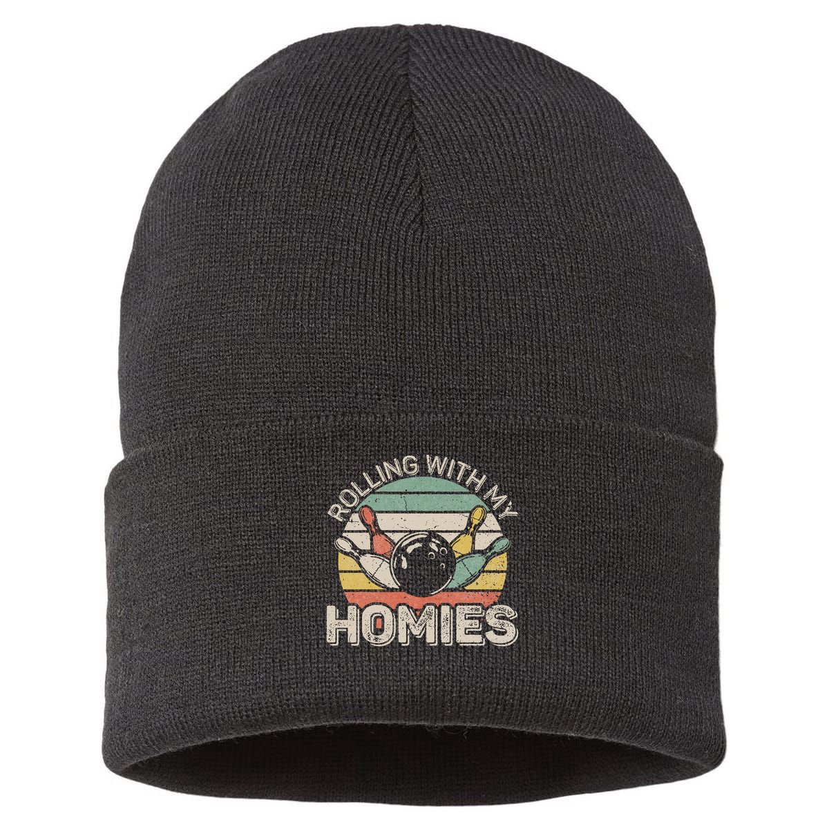 Rolling With My Homies Retro Bowling Bowler Team Funny Sustainable Knit Beanie