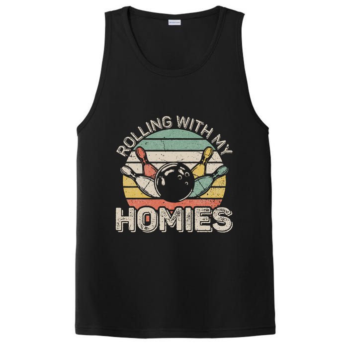 Rolling With My Homies Retro Bowling Bowler Team Funny PosiCharge Competitor Tank