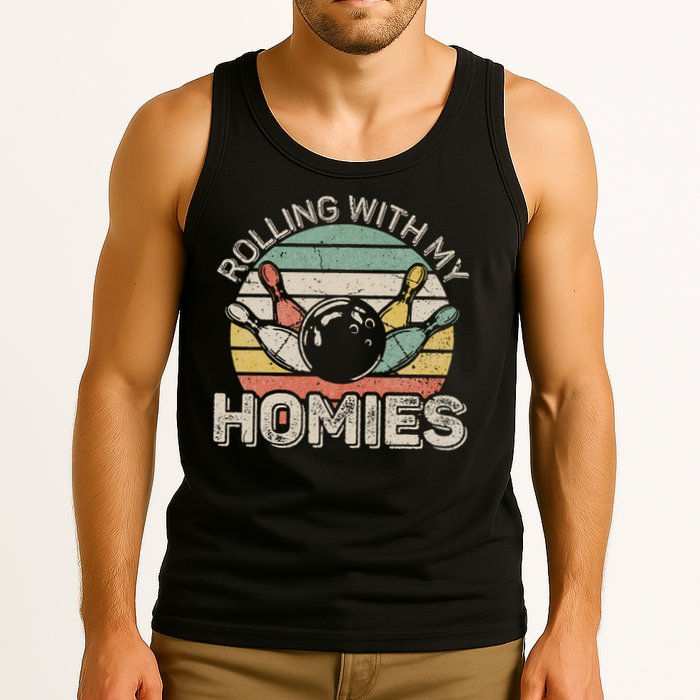 Rolling With My Homies Retro Bowling Bowler Team Funny Tank Top