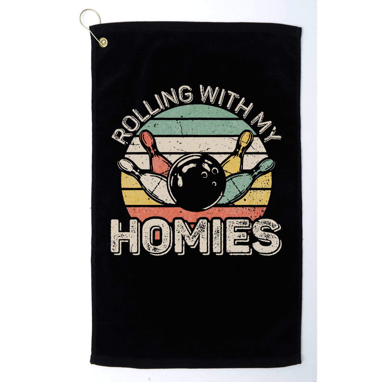 Rolling With My Homies Retro Bowling Bowler Team Funny Golf Towel