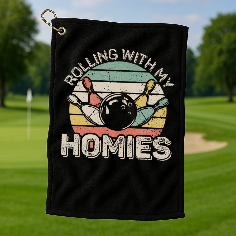 Rolling With My Homies Retro Bowling Bowler Team Funny Golf Towel