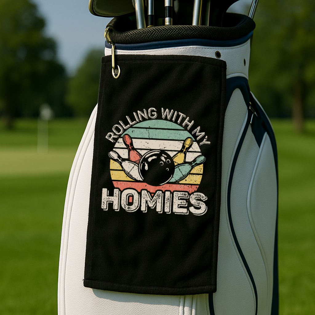 Rolling With My Homies Retro Bowling Bowler Team Funny Golf Towel
