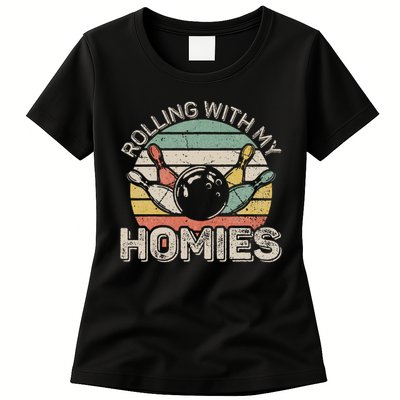 Rolling With My Homies Retro Bowling Bowler Team Funny Womens T-Shirt