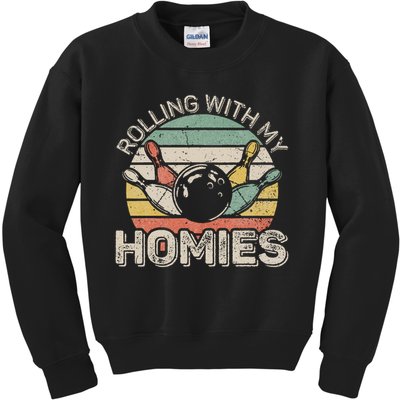 Rolling With My Homies Retro Bowling Bowler Team Funny Kids Sweatshirt