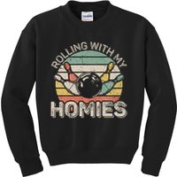Rolling With My Homies Retro Bowling Bowler Team Funny Kids Sweatshirt