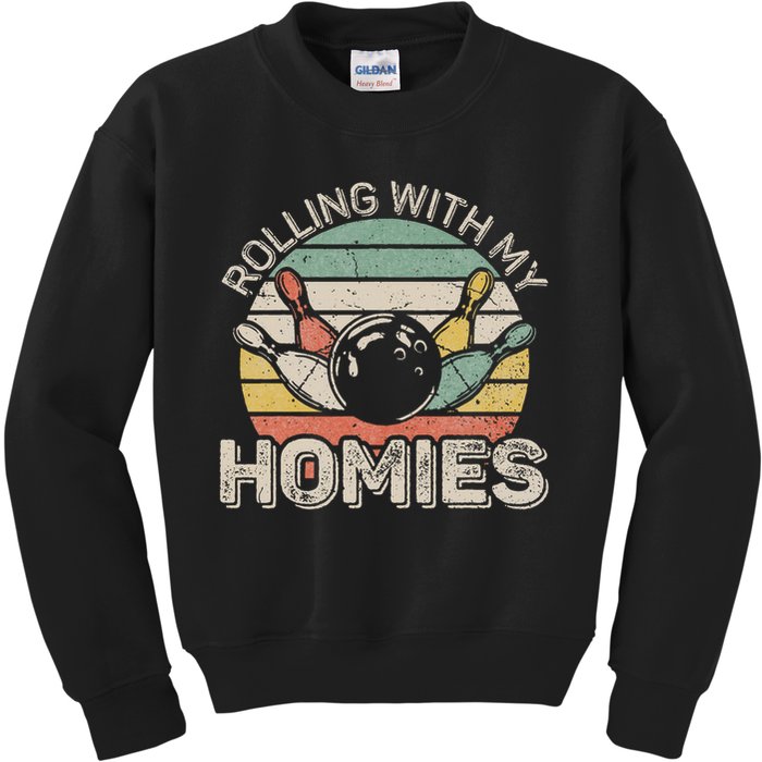 Rolling With My Homies Retro Bowling Bowler Team Funny Kids Sweatshirt