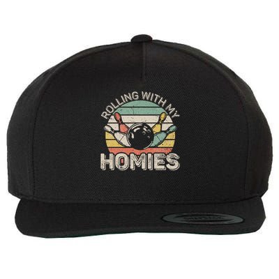 Rolling With My Homies Retro Bowling Bowler Team Funny Wool Snapback Cap