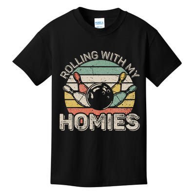 Rolling With My Homies Retro Bowling Bowler Team Funny Kids T-Shirt