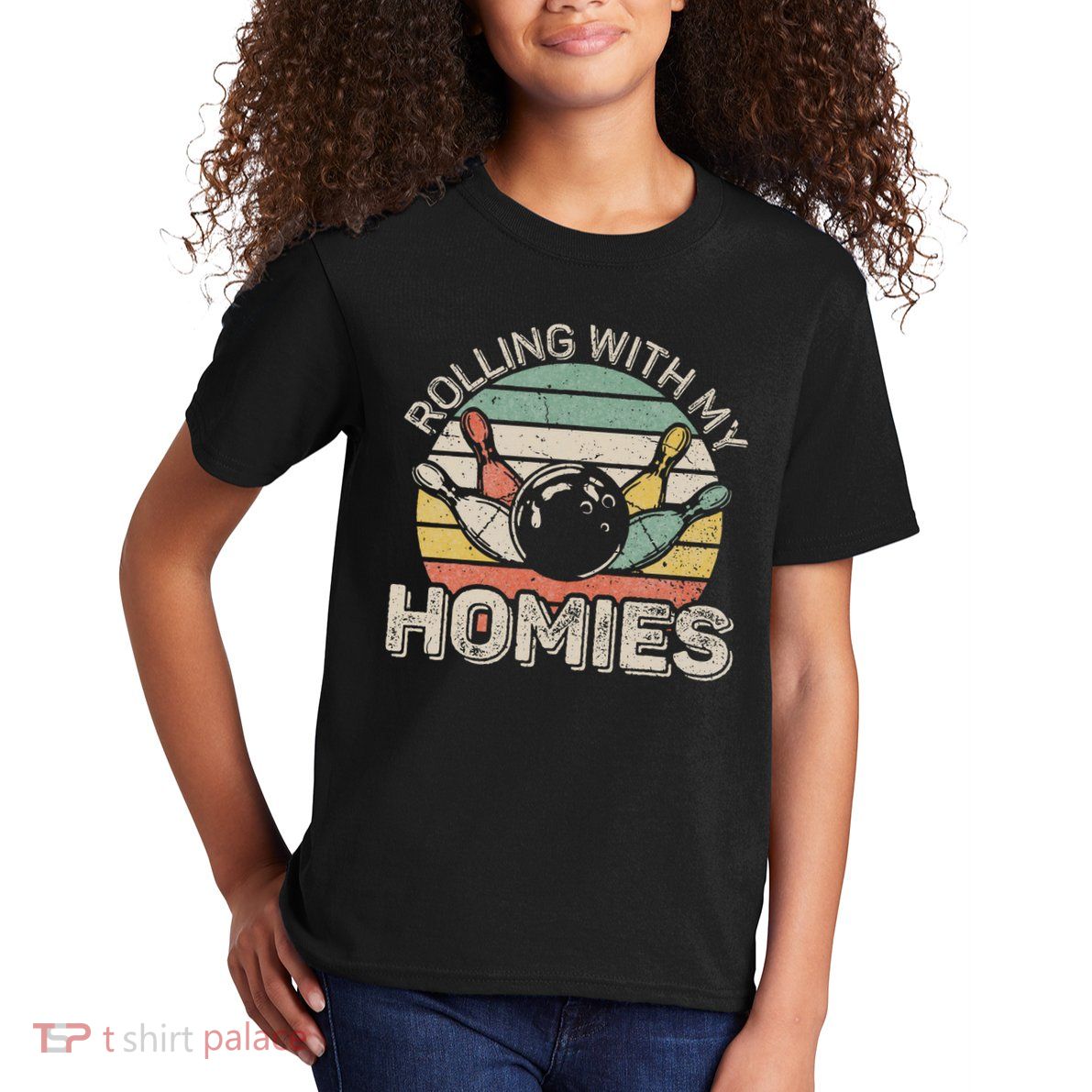 Rolling With My Homies Retro Bowling Bowler Team Funny Kids T-Shirt
