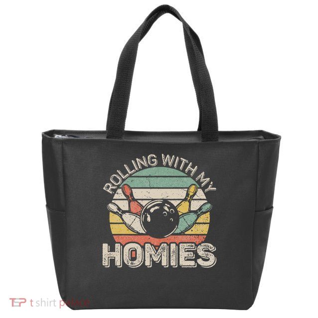 Rolling With My Homies Retro Bowling Bowler Team Funny Zip Tote Bag