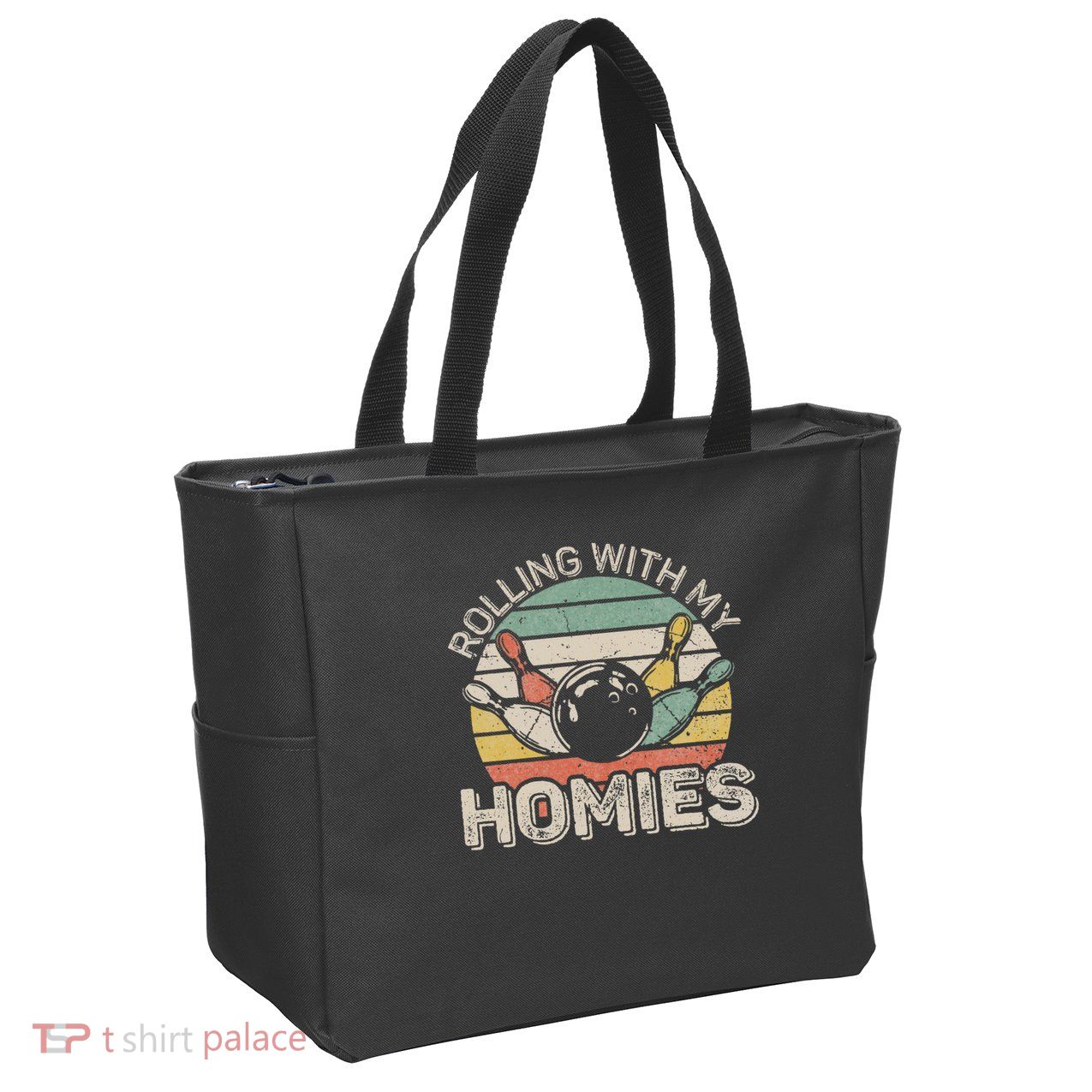 Rolling With My Homies Retro Bowling Bowler Team Funny Zip Tote Bag