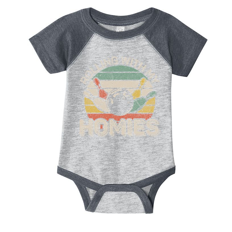 Rolling With My Homies Retro Bowling Bowler Team Funny Infant Baby Jersey Bodysuit
