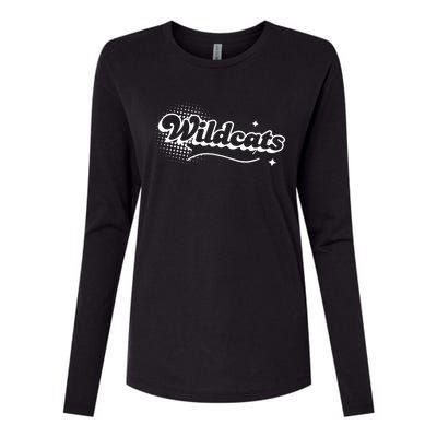 Retro Wildcats Mascot Back To School Spirit Sport Fans Game Womens Cotton Relaxed Long Sleeve T-Shirt