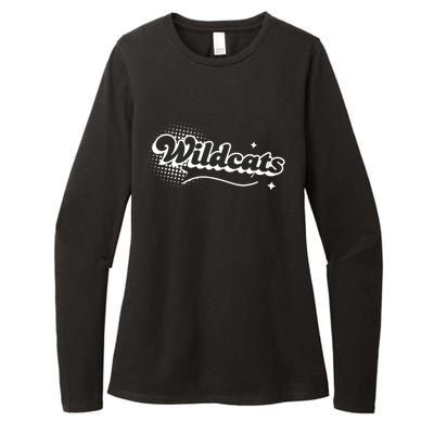 Retro Wildcats Mascot Back To School Spirit Sport Fans Game Womens CVC Long Sleeve Shirt