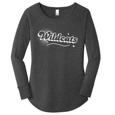 Retro Wildcats Mascot Back To School Spirit Sport Fans Game Women's Perfect Tri Tunic Long Sleeve Shirt