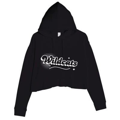 Retro Wildcats Mascot Back To School Spirit Sport Fans Game Crop Fleece Hoodie