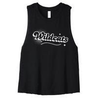 Retro Wildcats Mascot Back To School Spirit Sport Fans Game Women's Racerback Cropped Tank