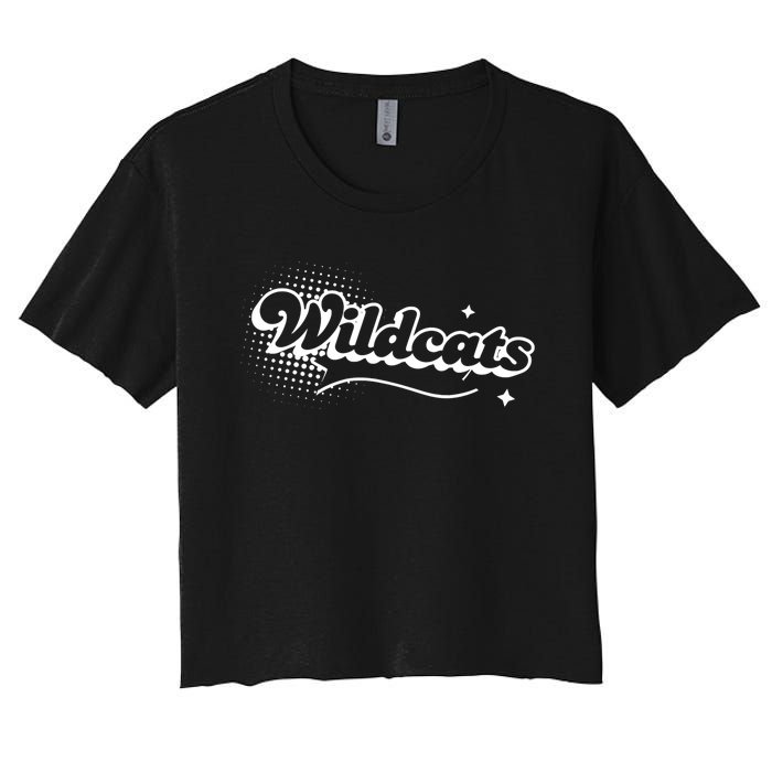 Retro Wildcats Mascot Back To School Spirit Sport Fans Game Women's Crop Top Tee