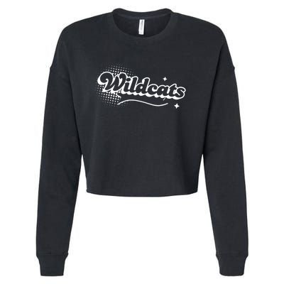 Retro Wildcats Mascot Back To School Spirit Sport Fans Game Cropped Pullover Crew