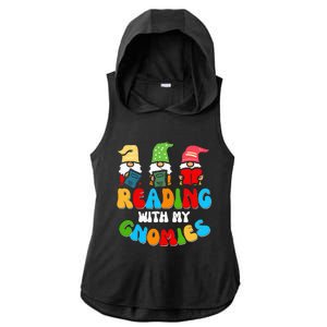 Reading With My Gnomies Funny Gnomes Book Lover Ladies PosiCharge Tri-Blend Wicking Draft Hoodie Tank