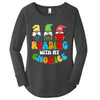 Reading With My Gnomies Funny Gnomes Book Lover Women's Perfect Tri Tunic Long Sleeve Shirt