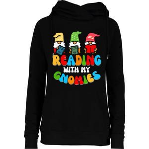 Reading With My Gnomies Funny Gnomes Book Lover Womens Funnel Neck Pullover Hood