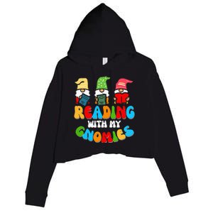 Reading With My Gnomies Funny Gnomes Book Lover Crop Fleece Hoodie