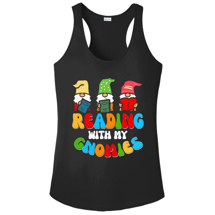 Reading With My Gnomies Funny Gnomes Book Lover Ladies PosiCharge Competitor Racerback Tank