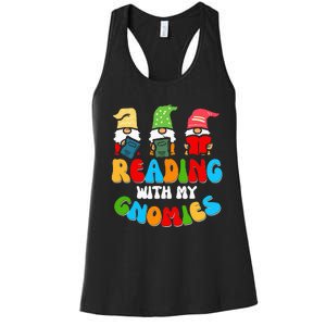 Reading With My Gnomies Funny Gnomes Book Lover Women's Racerback Tank