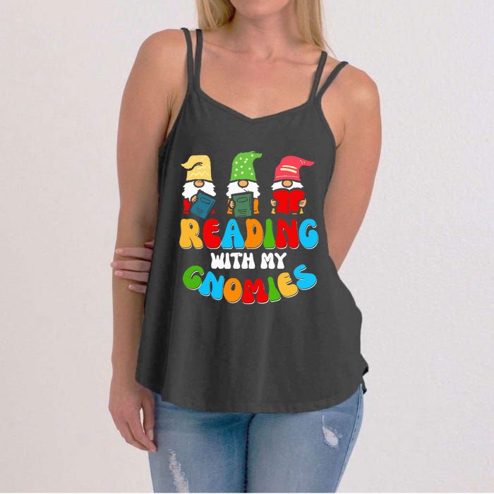 Reading With My Gnomies Funny Gnomes Book Lover Women's Strappy Tank