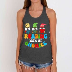 Reading With My Gnomies Funny Gnomes Book Lover Women's Knotted Racerback Tank