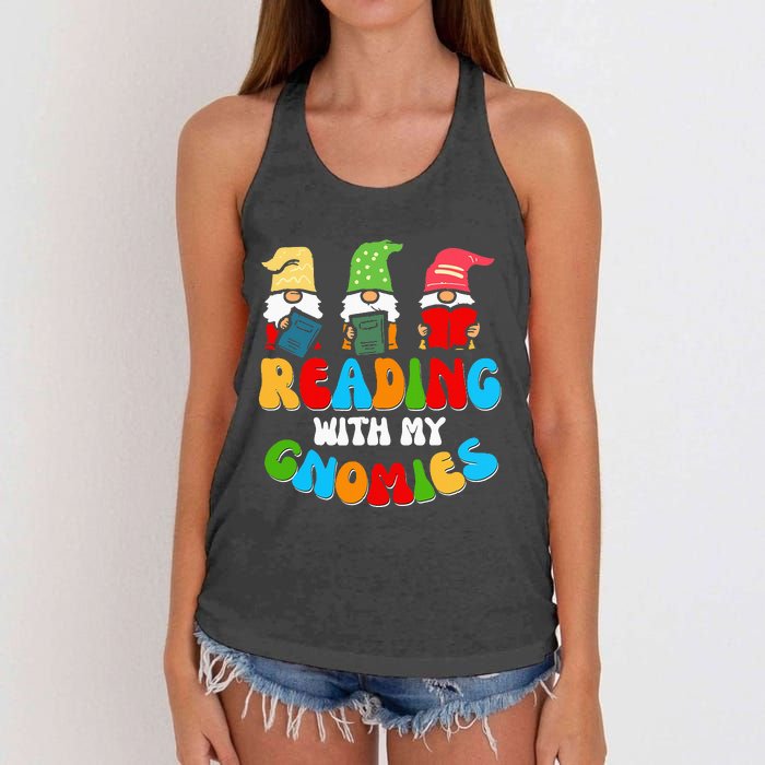 Reading With My Gnomies Funny Gnomes Book Lover Women's Knotted Racerback Tank