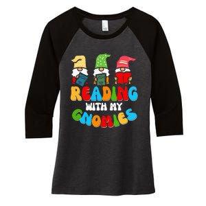 Reading With My Gnomies Funny Gnomes Book Lover Women's Tri-Blend 3/4-Sleeve Raglan Shirt