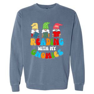 Reading With My Gnomies Funny Gnomes Book Lover Garment-Dyed Sweatshirt