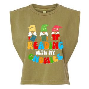 Reading With My Gnomies Funny Gnomes Book Lover Garment-Dyed Women's Muscle Tee