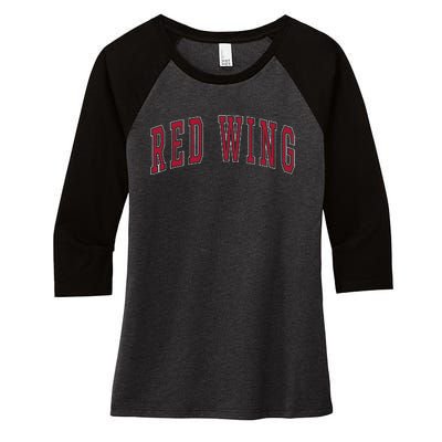 Red Wing Minnesota Souvenir College Style Red Text Women's Tri-Blend 3/4-Sleeve Raglan Shirt