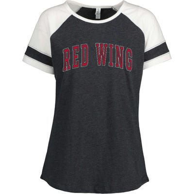 Red Wing Minnesota Souvenir College Style Red Text Enza Ladies Jersey Colorblock Tee