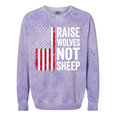 Raise Wolves Not Sheep Gift American Patriotic Usa Flag (Back) Gift Colorblast Crewneck Sweatshirt