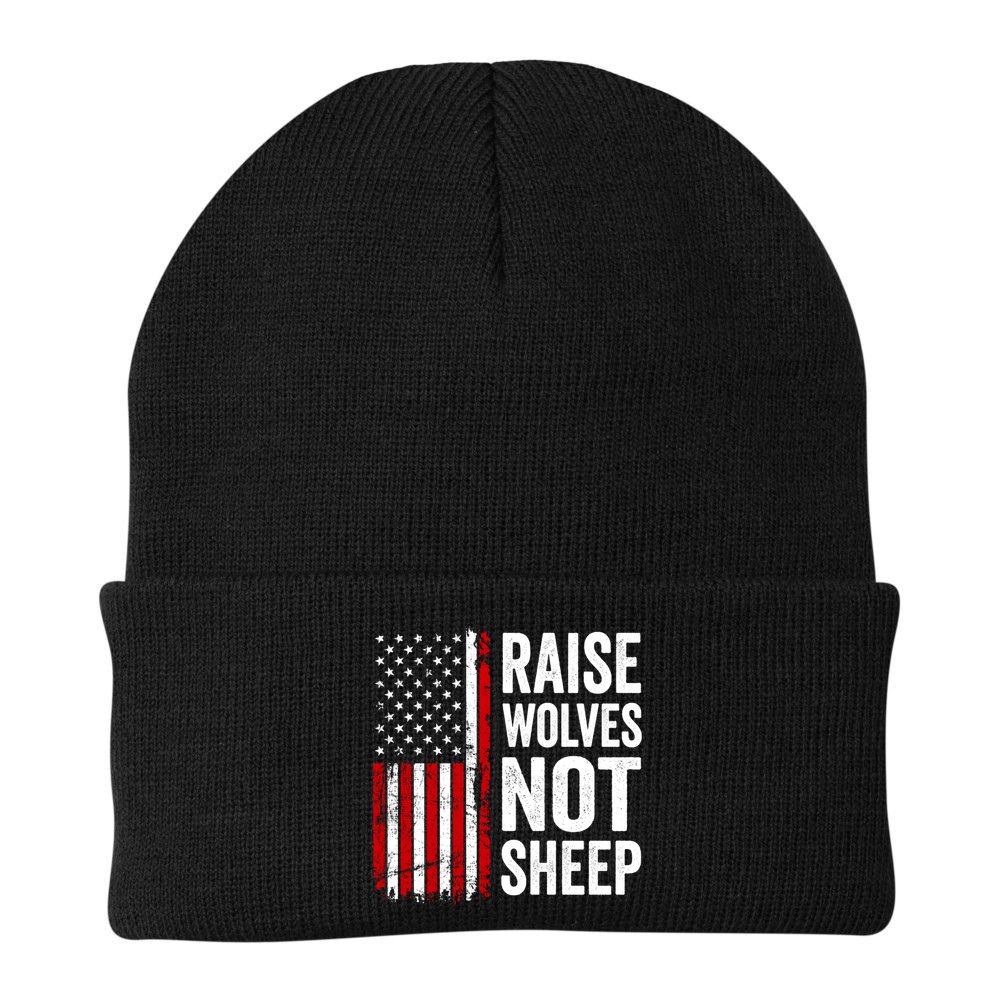 Raise Wolves Not Sheep Gift American Patriotic Usa Flag (Back) Gift Beanie
