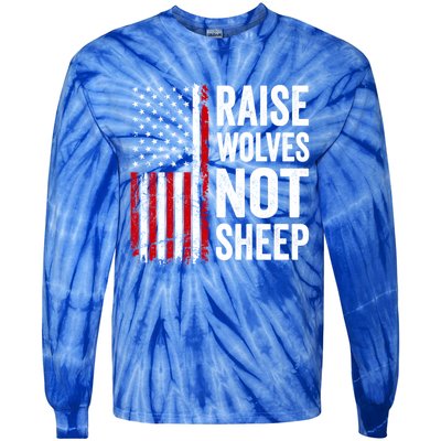 Raise Wolves Not Sheep Gift American Patriotic Usa Flag (Back) Gift Tie-Dye Long Sleeve Shirt